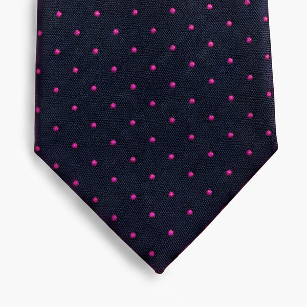 CRAVATTA BLU SCURO 3 PIEGHE SARTORIALE IN SETA - Pois fucsia