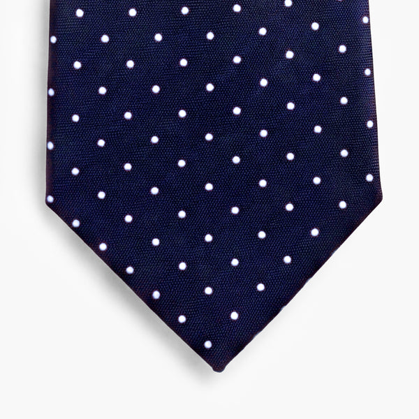 CRAVATTA BLU SCURO 3 PIEGHE SARTORIALE IN SETA - Pois bianchi