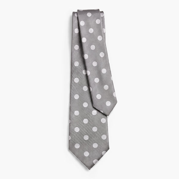 CRAVATTA ARGENTO 3 PIEGHE IN SETA JACQUARD - Pois bianchi