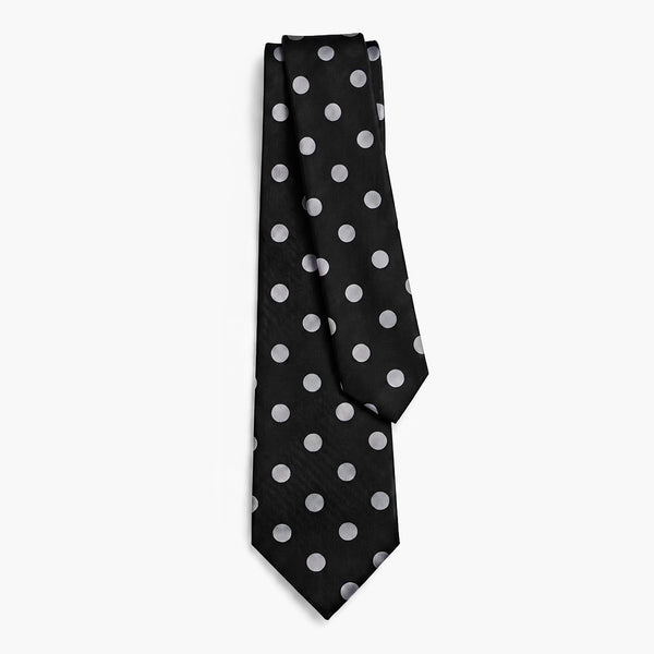 CRAVATTA NERA 3 PIEGHE IN SETA JACQUARD - Pois bianchi