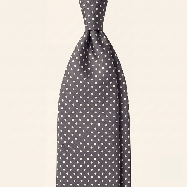 CRAVATTA GRIGIA SCURA 3 PIEGHE IN SETA JACQUARD - Pois bianchi