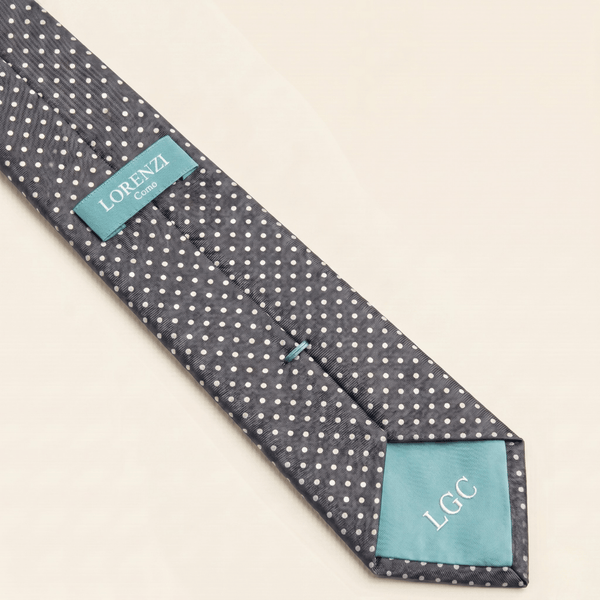 CRAVATTA GRIGIA SCURA 3 PIEGHE IN SETA JACQUARD - Pois bianchi