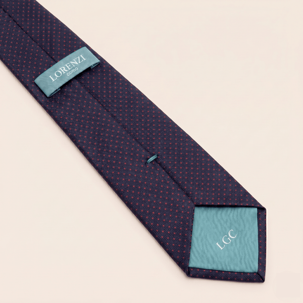 CRAVATTA BLU SCURO 3 PIEGHE SARTORIALE IN SETA - Pois rossi