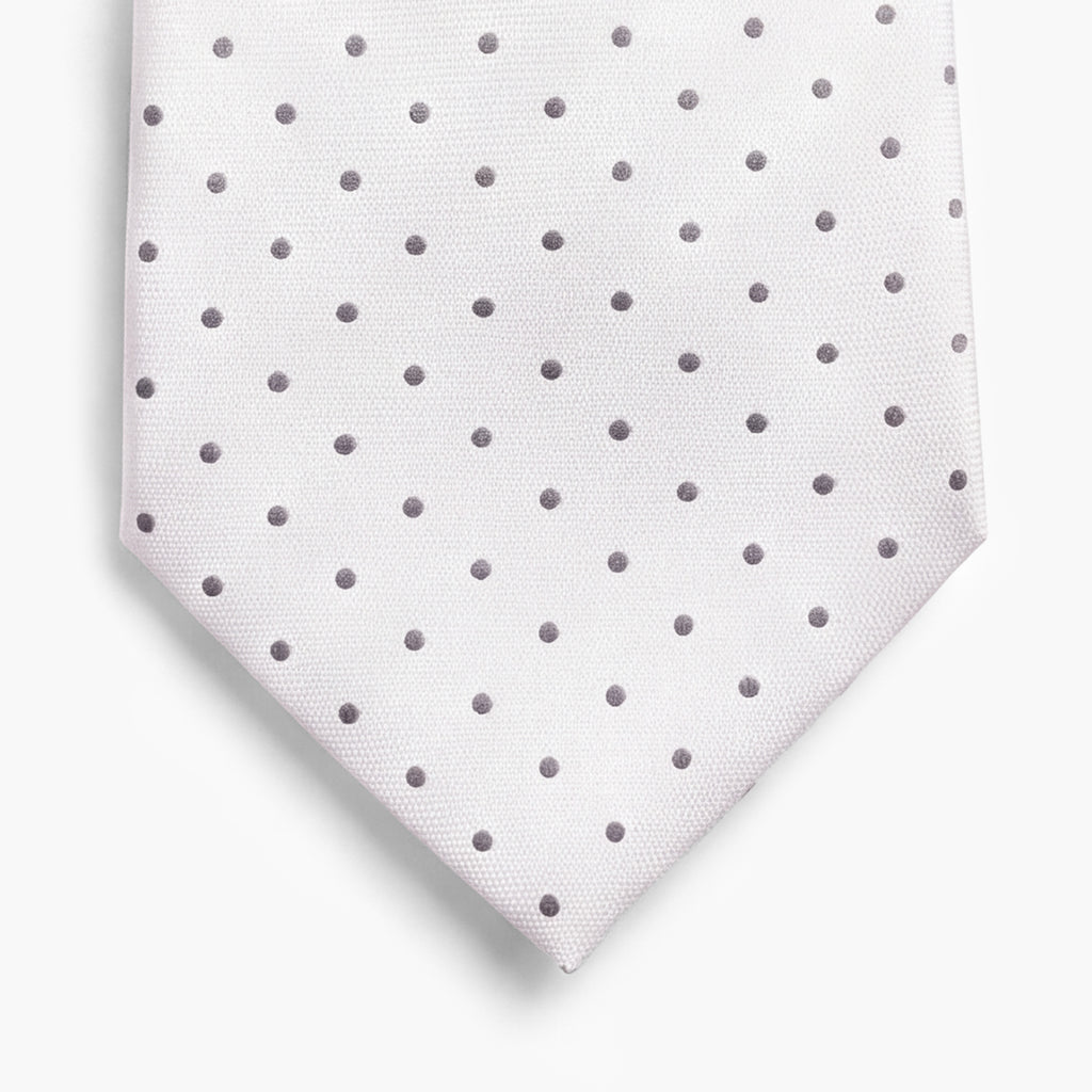 CRAVATTA ARGENTO 3 PIEGHE SARTORIALE IN SETA - Pois grigi - Lorenzi Como luxury silk tie
