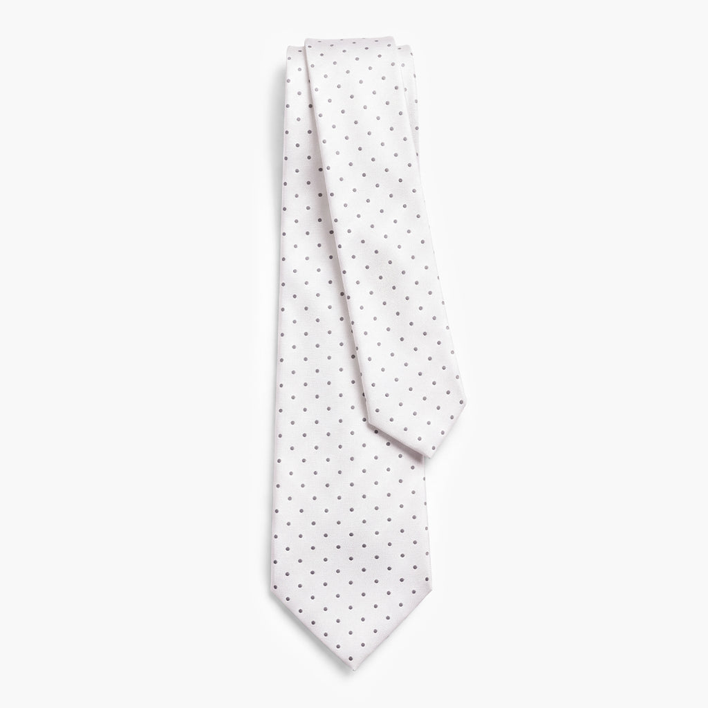 CRAVATTA ARGENTO 3 PIEGHE SARTORIALE IN SETA - Pois grigi - Lorenzi Como luxury silk tie