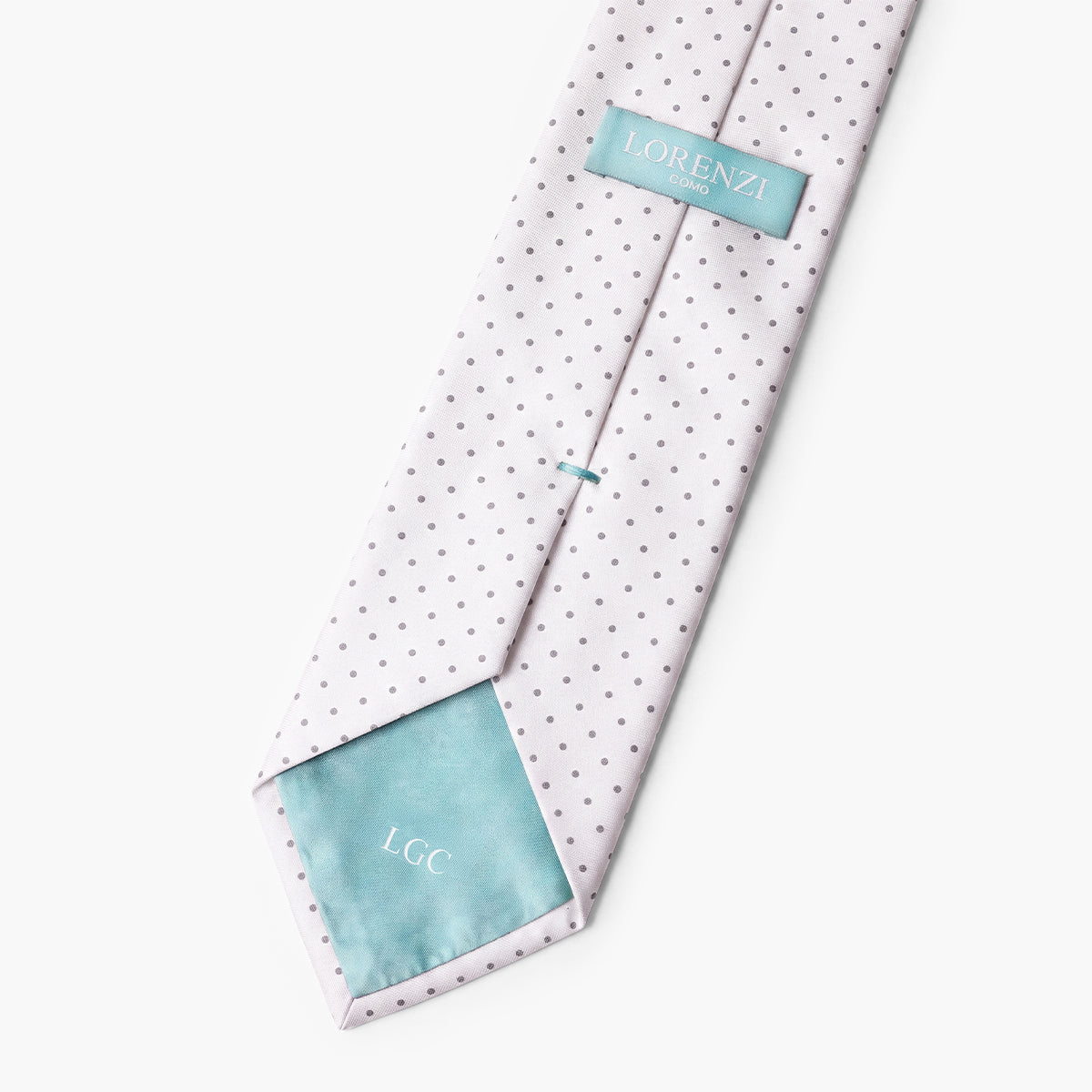 CRAVATTA ARGENTO 3 PIEGHE SARTORIALE IN SETA - Pois grigi - Lorenzi Como luxury silk tie