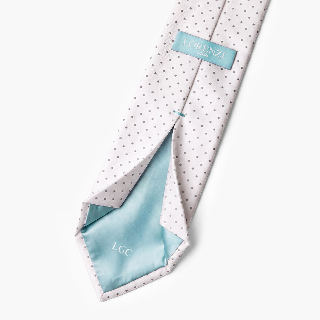 CRAVATTA ARGENTO 7 PIEGHE SARTORIALE IN SETA - Pois grigi - Lorenzi Como luxury silk tie