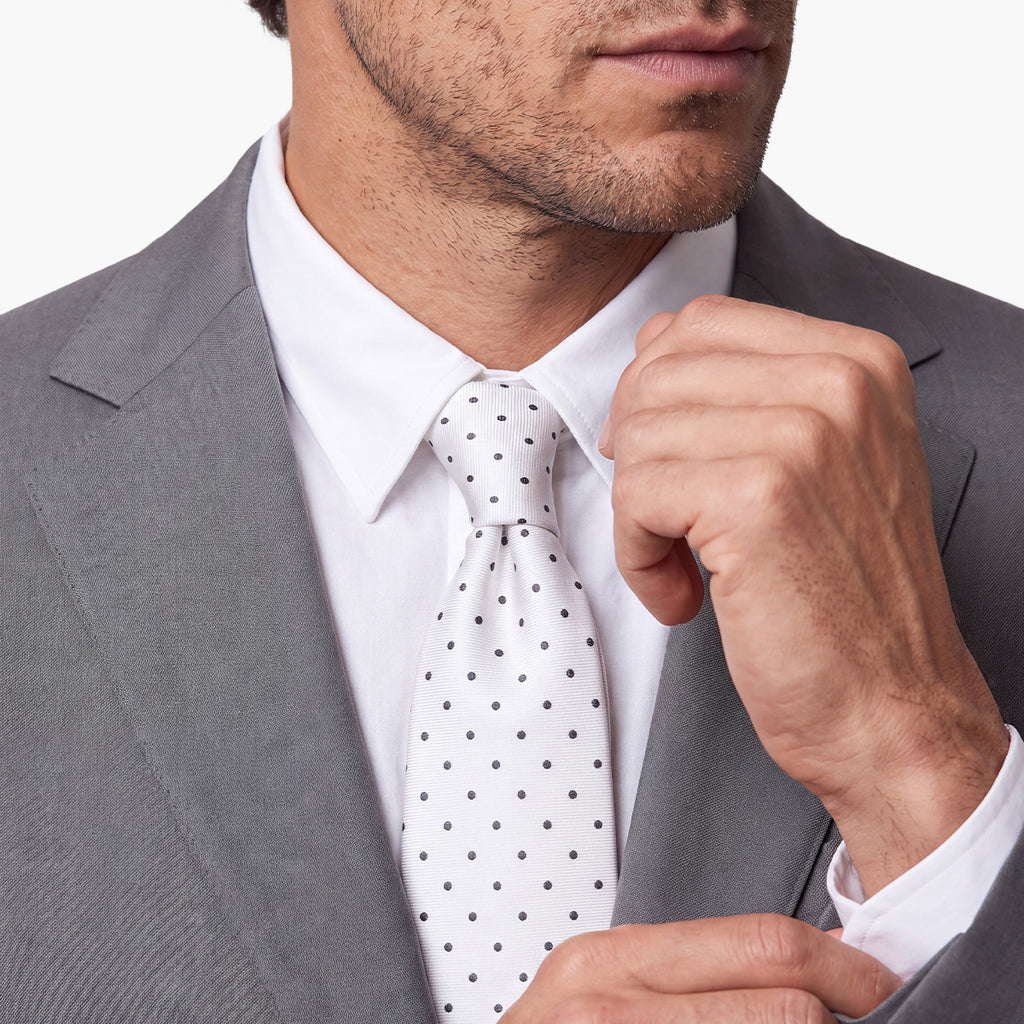 CRAVATTA ARGENTO 3 PIEGHE SARTORIALE IN SETA - Pois grigi - Lorenzi Como luxury silk tie