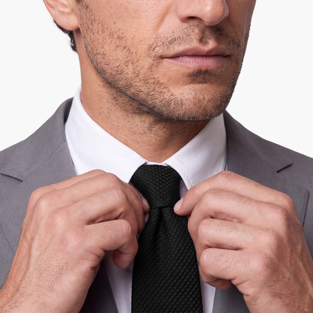 CRAVATTA NERA 3 PIEGHE IN GARZA DI SETA - Tinta unita - Lorenzi Como luxury silk tie
