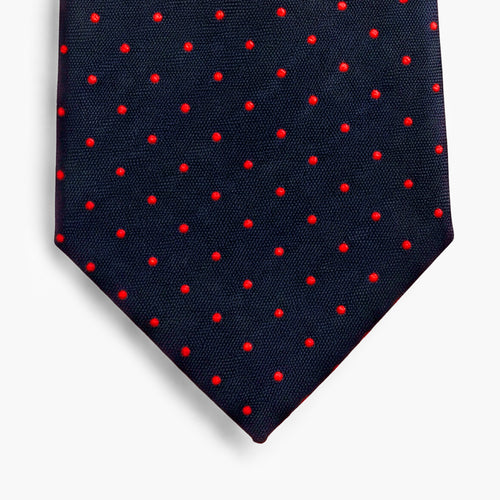CRAVATTA BLU SCURO 3 PIEGHE SARTORIALE IN SETA - Pois rossi - Lorenzi Como luxury silk tie