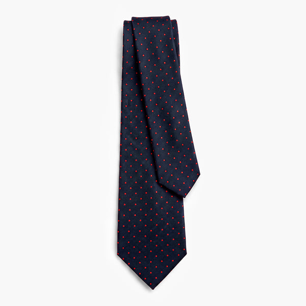 CRAVATTA BLU SCURO 3 PIEGHE SARTORIALE IN SETA - Pois rossi