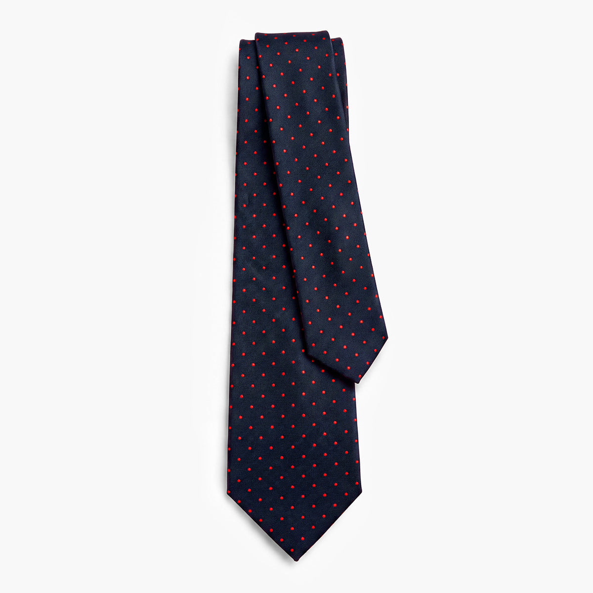 CRAVATTA BLU SCURO 3 PIEGHE SARTORIALE IN SETA - Pois rossi - Lorenzi Como luxury silk tie