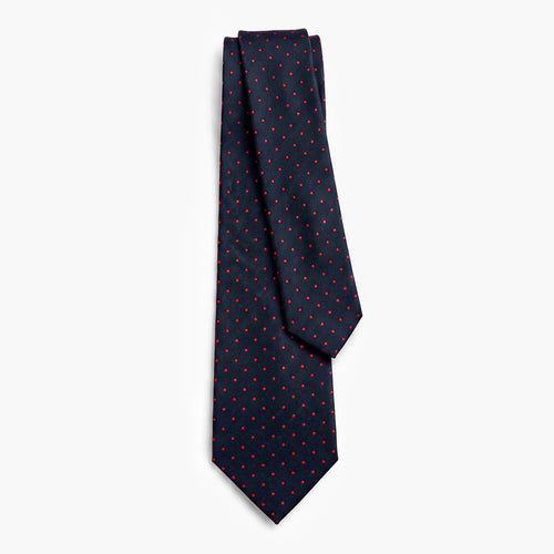 CRAVATTA BLU SCURO 3 PIEGHE SARTORIALE IN SETA - Pois rossi - Lorenzi Como luxury silk tie
