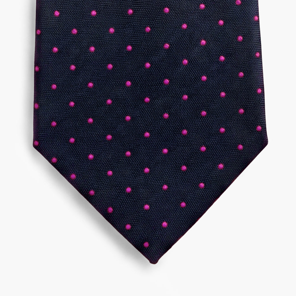 CRAVATTA BLU SCURO 3 PIEGHE SARTORIALE IN SETA - Pois fucsia - Lorenzi Como luxury silk tie
