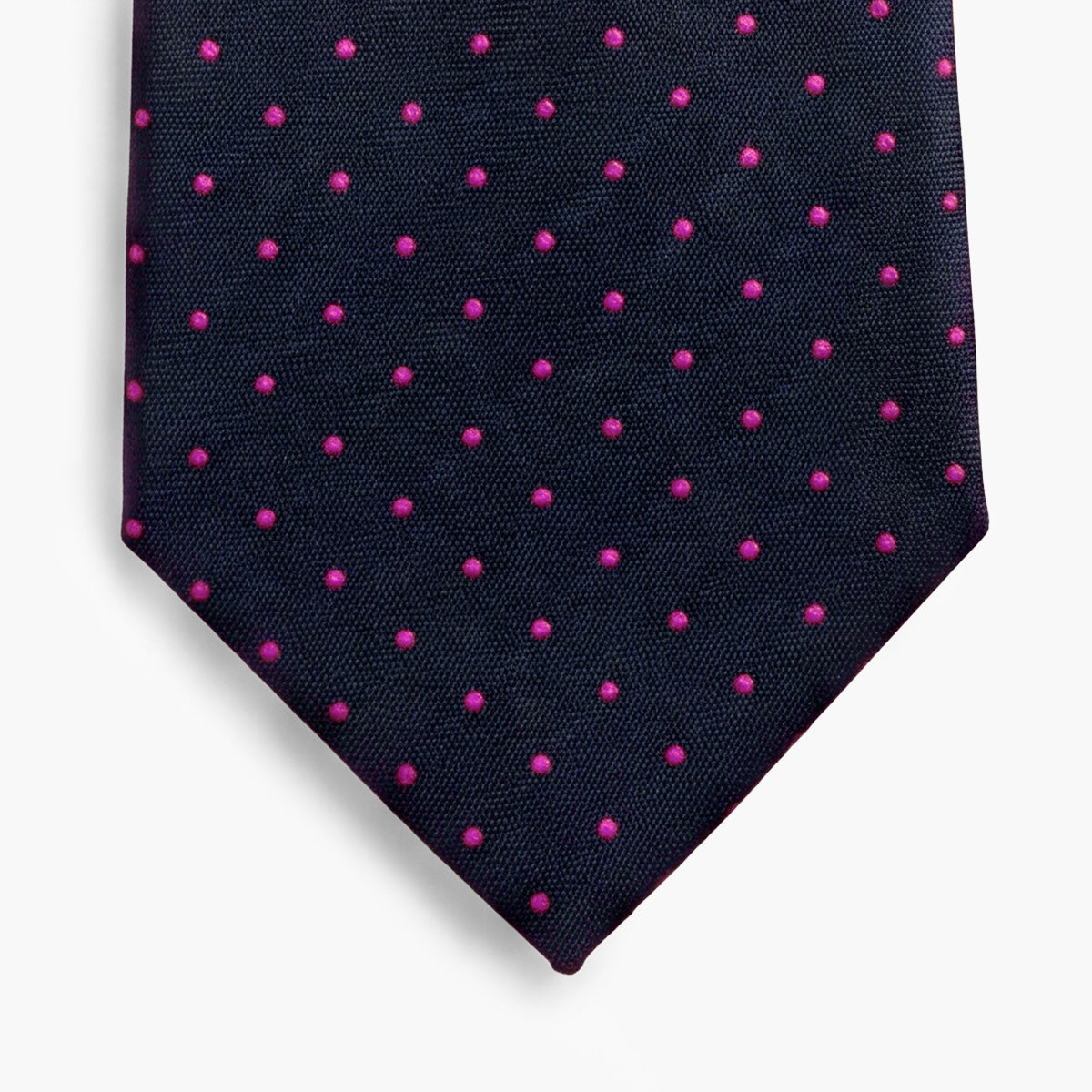 CRAVATTA BLU SCURO 3 PIEGHE SARTORIALE IN SETA - Pois fucsia - Lorenzi Como luxury silk tie