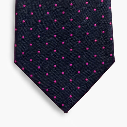 CRAVATTA BLU SCURO 3 PIEGHE SARTORIALE IN SETA - Pois fucsia - Lorenzi Como luxury silk tie