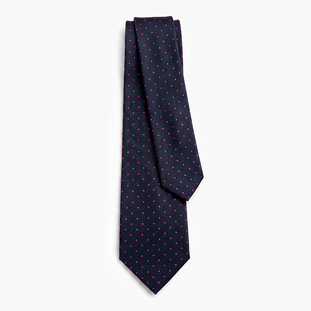 CRAVATTA BLU SCURO 3 PIEGHE SARTORIALE IN SETA - Pois fucsia - Lorenzi Como luxury silk tie