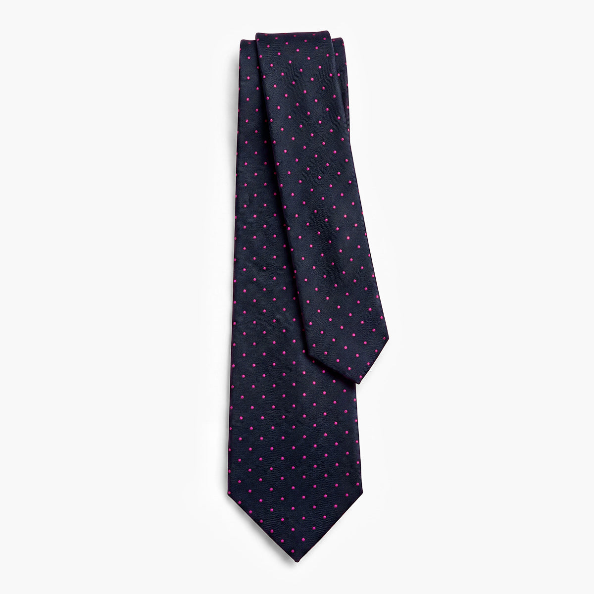 CRAVATTA BLU SCURO 3 PIEGHE SARTORIALE IN SETA - Pois fucsia - Lorenzi Como luxury silk tie