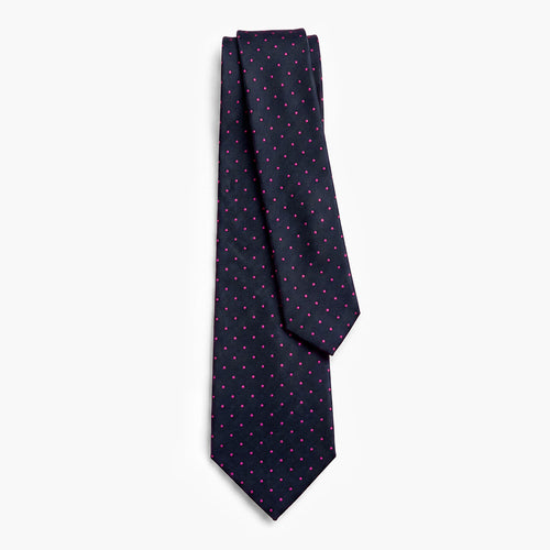CRAVATTA BLU SCURO 3 PIEGHE SARTORIALE IN SETA - Pois fucsia - Lorenzi Como luxury silk tie