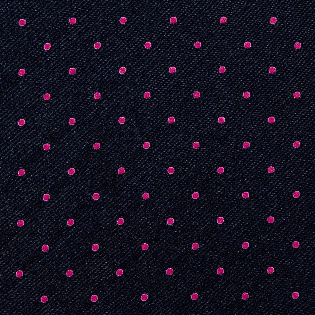 CRAVATTA BLU SCURO 3 PIEGHE SARTORIALE IN SETA - Pois fucsia - Lorenzi Como luxury silk tie