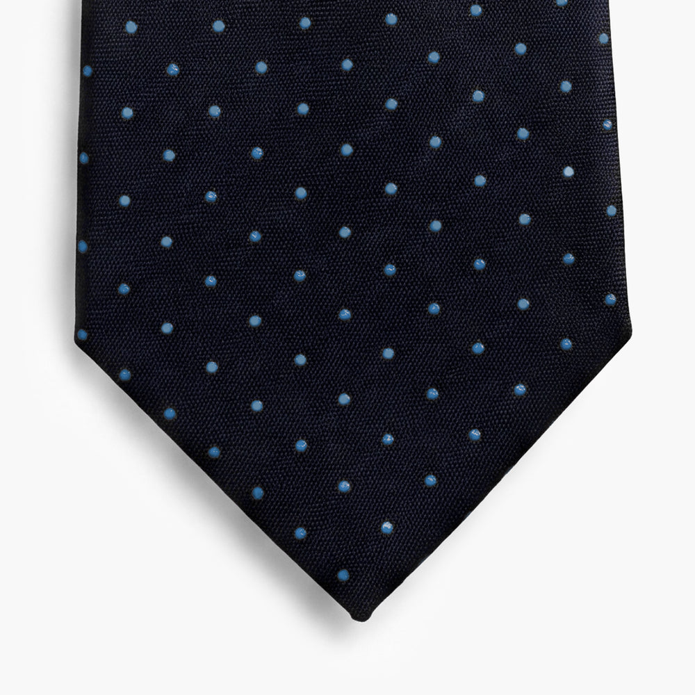 CRAVATTA BLU SCURO 3 PIEGHE SARTORIALE IN SETA - Pois azzurri - Lorenzi Como luxury silk tie