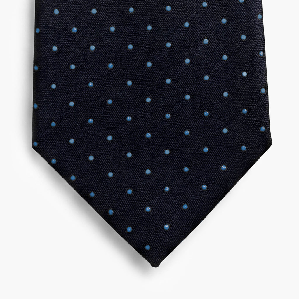 CRAVATTA BLU SCURO 3 PIEGHE SARTORIALE IN SETA - Pois azzurri - Lorenzi Como luxury silk tie