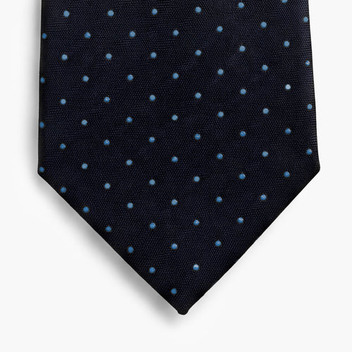 CRAVATTA BLU SCURO 3 PIEGHE SARTORIALE IN SETA - Pois azzurri - Lorenzi Como luxury silk tie
