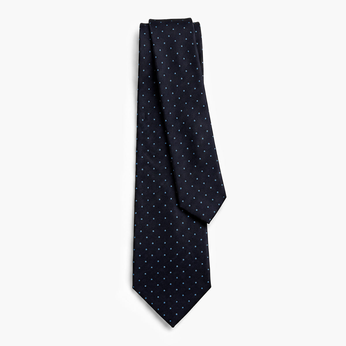 CRAVATTA BLU SCURO 3 PIEGHE SARTORIALE IN SETA - Pois azzurri - Lorenzi Como luxury silk tie