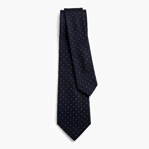 CRAVATTA BLU SCURO 7 PIEGHE SARTORIALE IN SETA - Pois azzurri - Lorenzi Como luxury silk tie