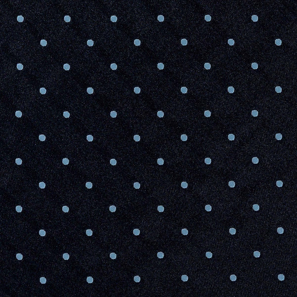 CRAVATTA BLU SCURO 3 PIEGHE SARTORIALE IN SETA - Pois azzurri - Lorenzi Como luxury silk tie