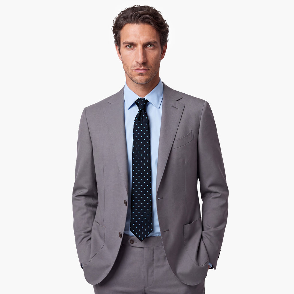 CRAVATTA BLU SCURO 3 PIEGHE SARTORIALE IN SETA - Pois azzurri - Lorenzi Como luxury silk tie