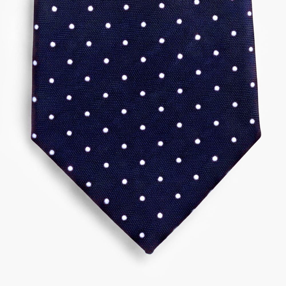 Navy Sartorial Silk Tie, 3-Fold - White polka dot