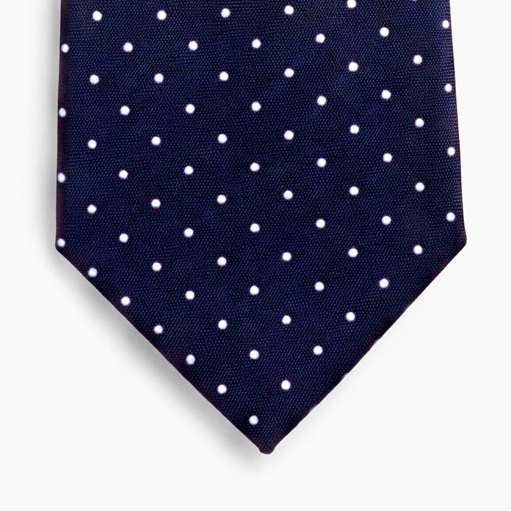 Navy Sartorial Silk Tie, 3-Fold - White polka dot