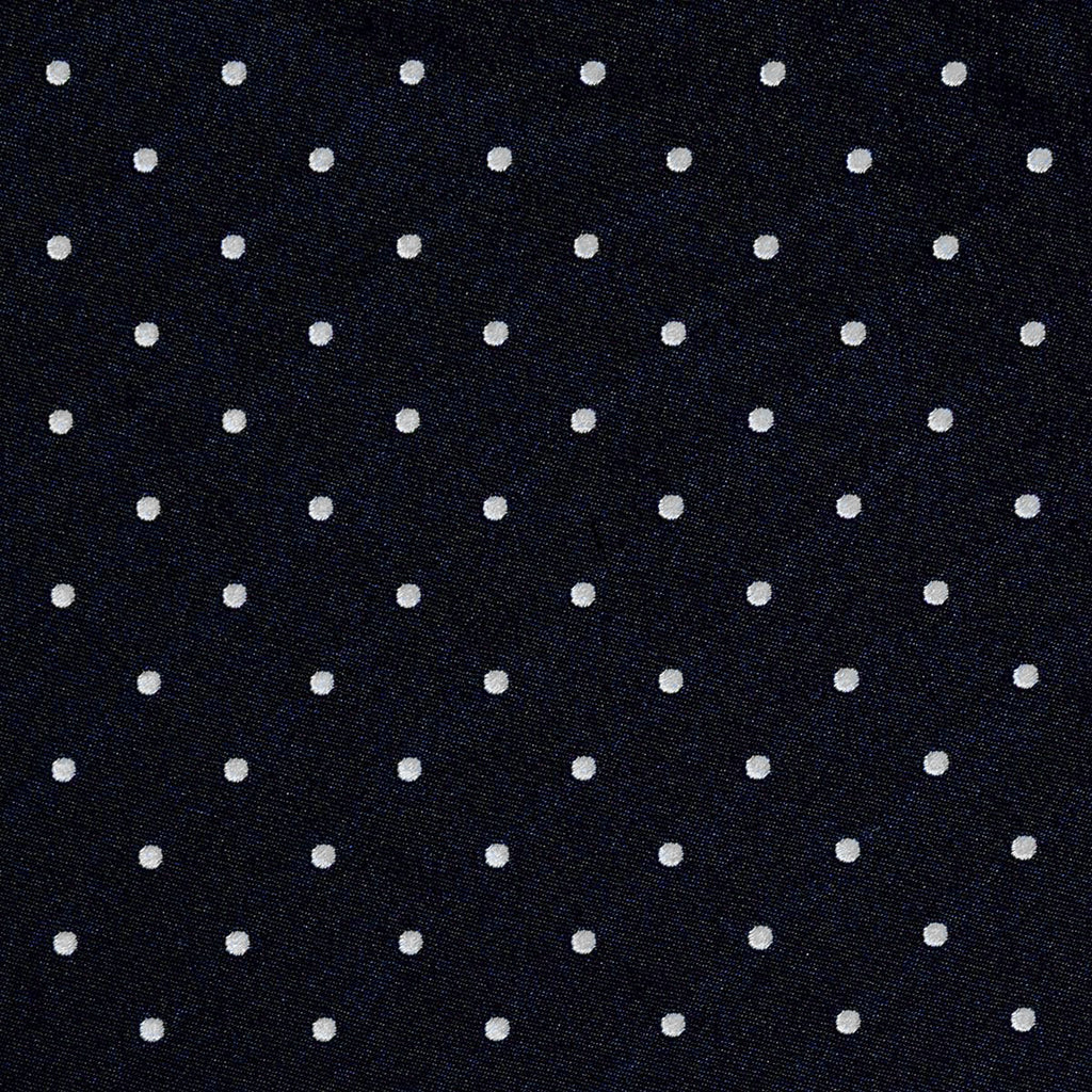 Navy Sartorial Silk Tie, 3-Fold - White polka dot