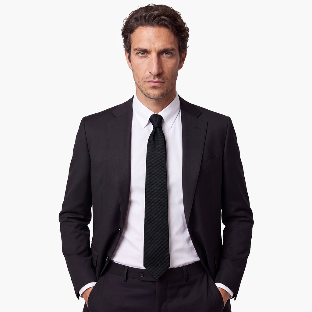 CRAVATTA NERO NOTTE 3 PIEGHE IN GARZA DI SETA - Tinta unita - Lorenzi Como luxury silk tie