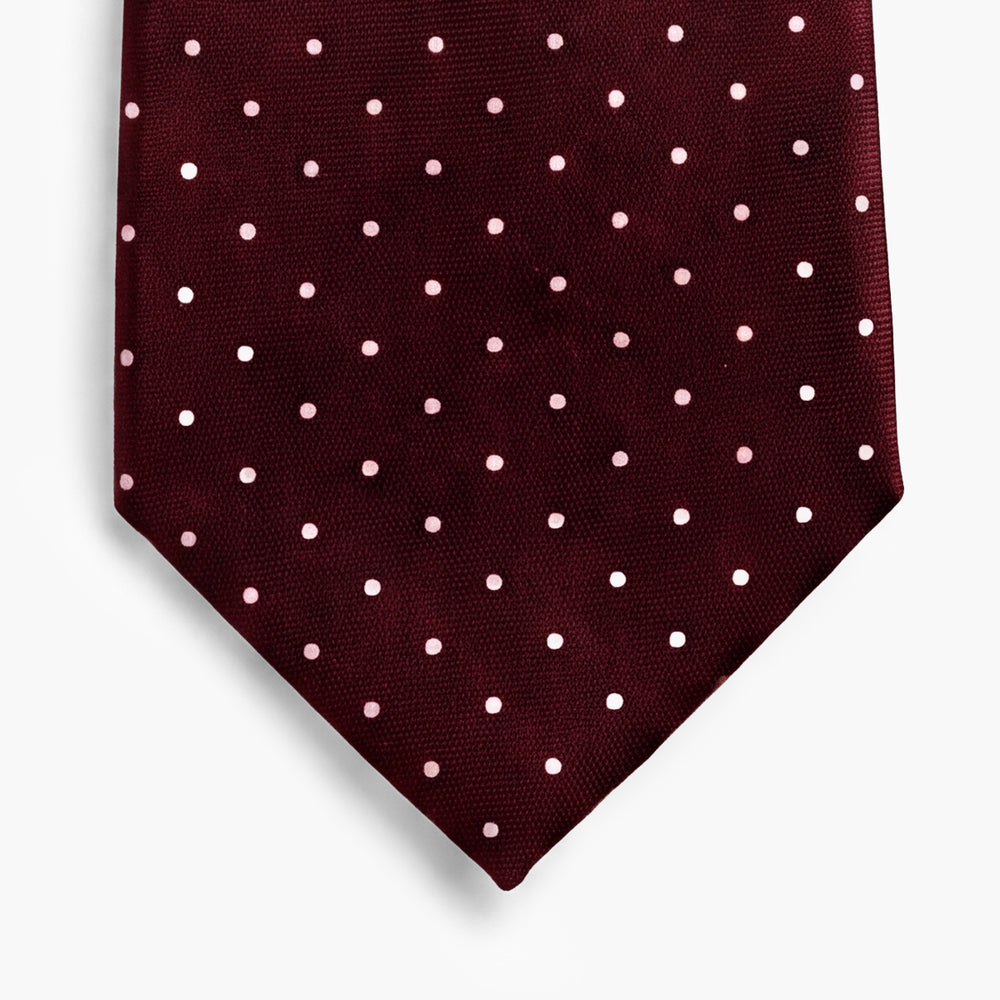 CRAVATTA BORDEAUX 3 PIEGHE SARTORIALE IN SETA - Pois bianchi - Lorenzi Como luxury silk tie