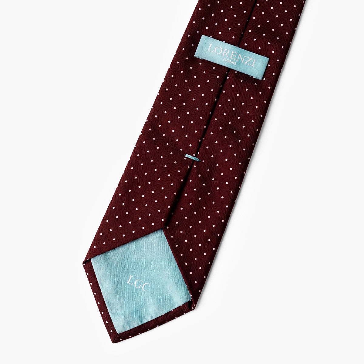 CRAVATTA BORDEAUX 3 PIEGHE SARTORIALE IN SETA - Pois bianchi - Lorenzi Como luxury silk tie