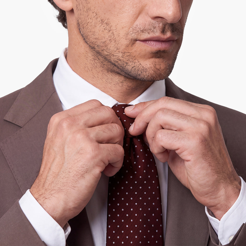 CRAVATTA BORDEAUX 3 PIEGHE SARTORIALE IN SETA - Pois bianchi - Lorenzi Como luxury silk tie