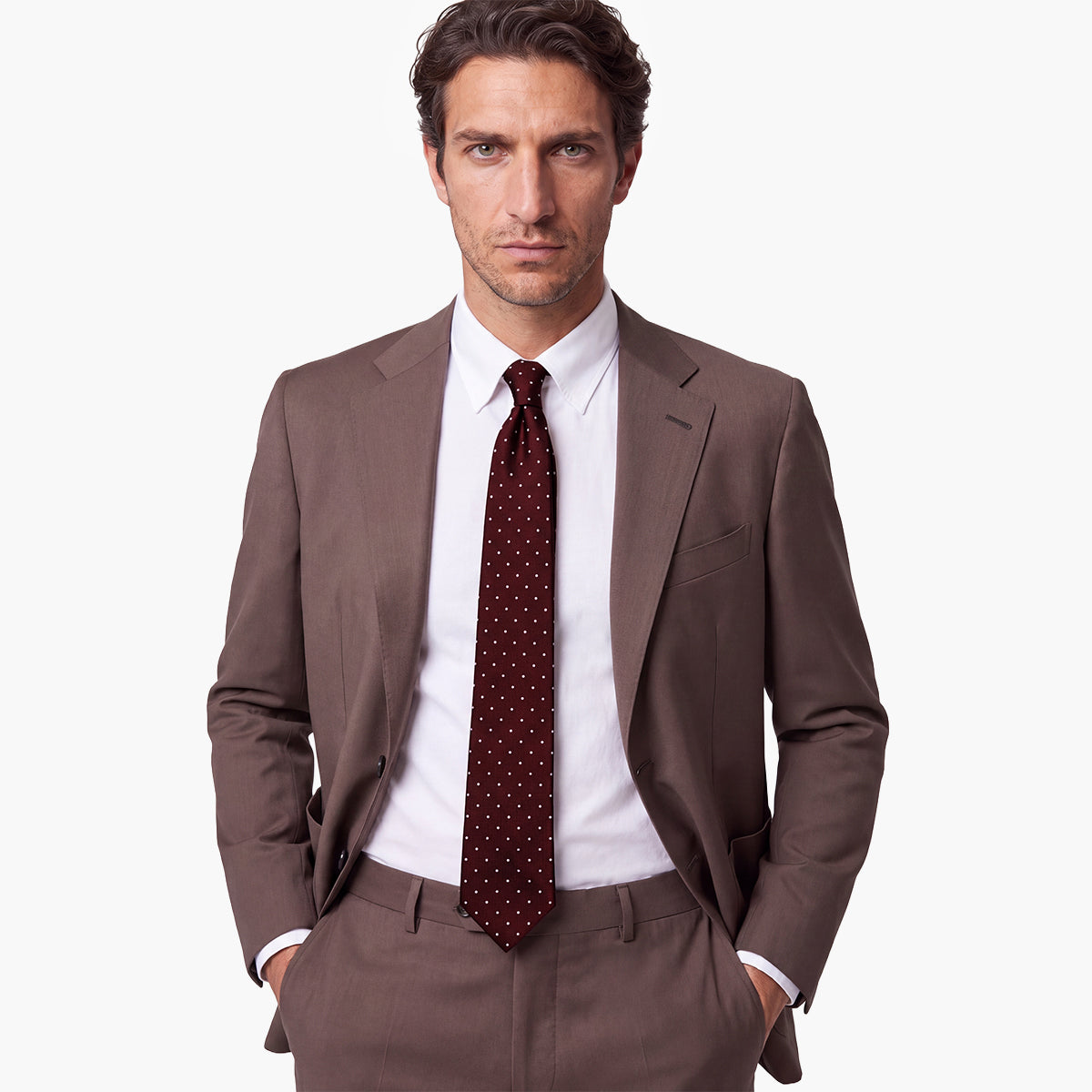 CRAVATTA BORDEAUX 3 PIEGHE SARTORIALE IN SETA - Pois bianchi - Lorenzi Como luxury silk tie
