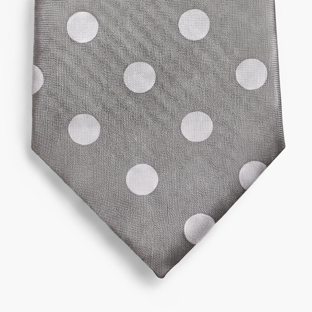 CRAVATTA ARGENTO 3 PIEGHE IN SETA JACQUARD - Pois bianchi - Lorenzi Como luxury silk tie