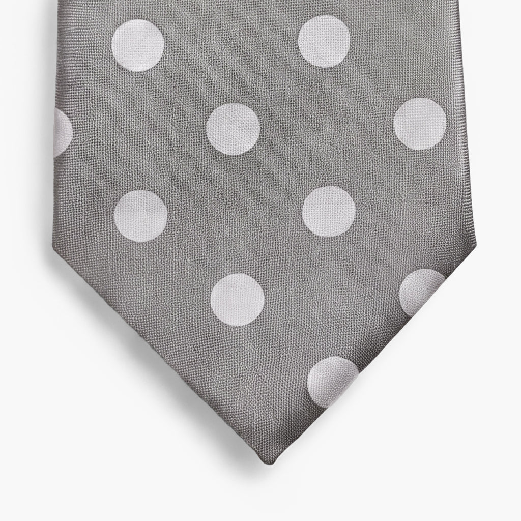 CRAVATTA ARGENTO 3 PIEGHE IN SETA JACQUARD - Pois bianchi - Lorenzi Como luxury silk tie