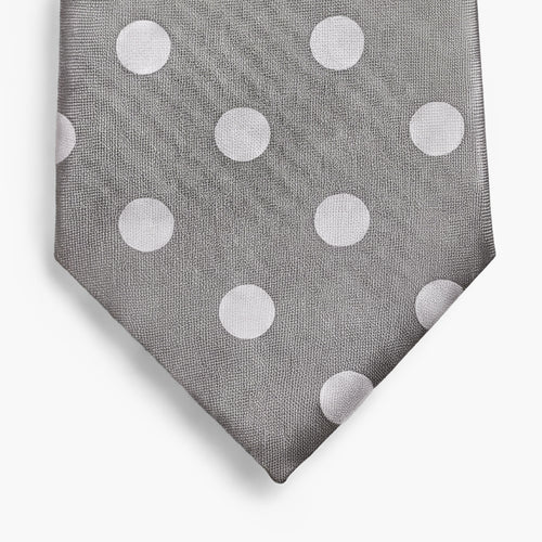 CRAVATTA ARGENTO 3 PIEGHE IN SETA JACQUARD - Pois bianchi - Lorenzi Como luxury silk tie