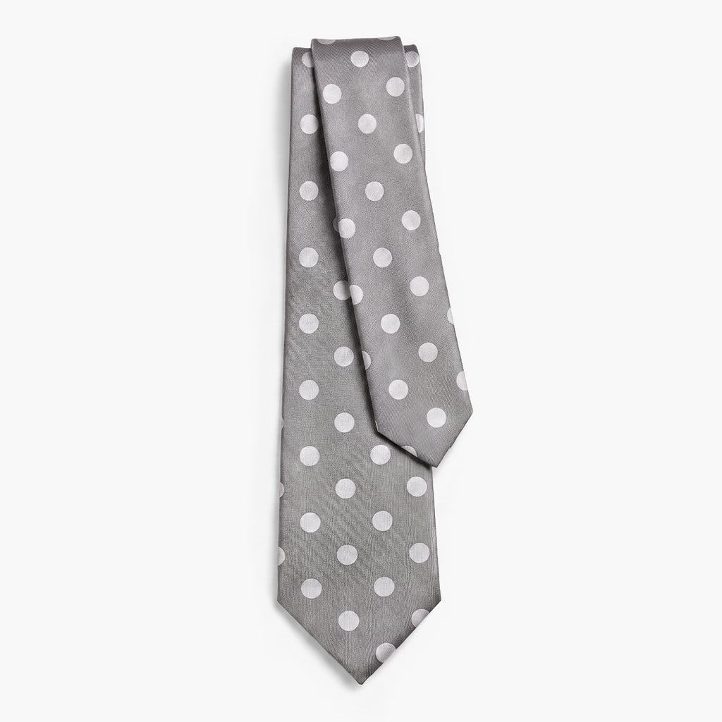 CRAVATTA ARGENTO 3 PIEGHE IN SETA JACQUARD - Pois bianchi - Lorenzi Como luxury silk tie