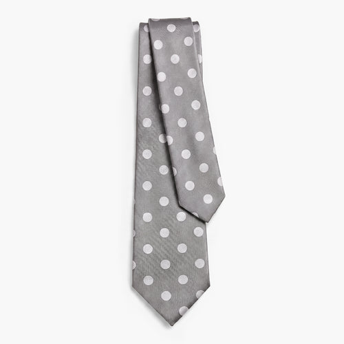CRAVATTA ARGENTO 3 PIEGHE IN SETA JACQUARD - Pois bianchi - Lorenzi Como luxury silk tie