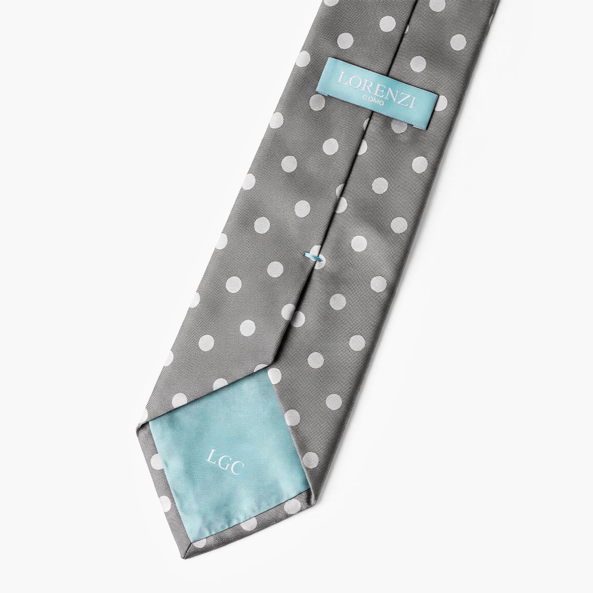 CRAVATTA ARGENTO 3 PIEGHE IN SETA JACQUARD - Pois bianchi - Lorenzi Como luxury silk tie
