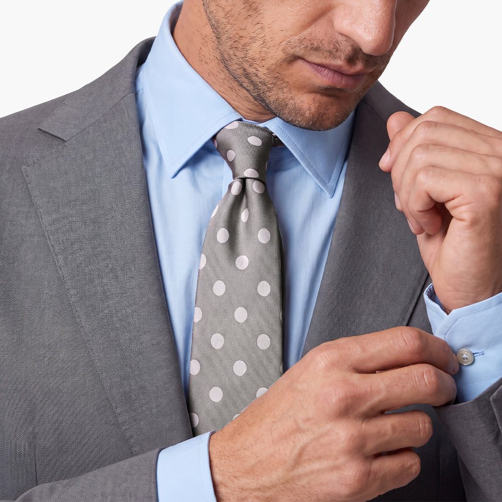 CRAVATTA ARGENTO 3 PIEGHE IN SETA JACQUARD - Pois bianchi - Lorenzi Como luxury silk tie