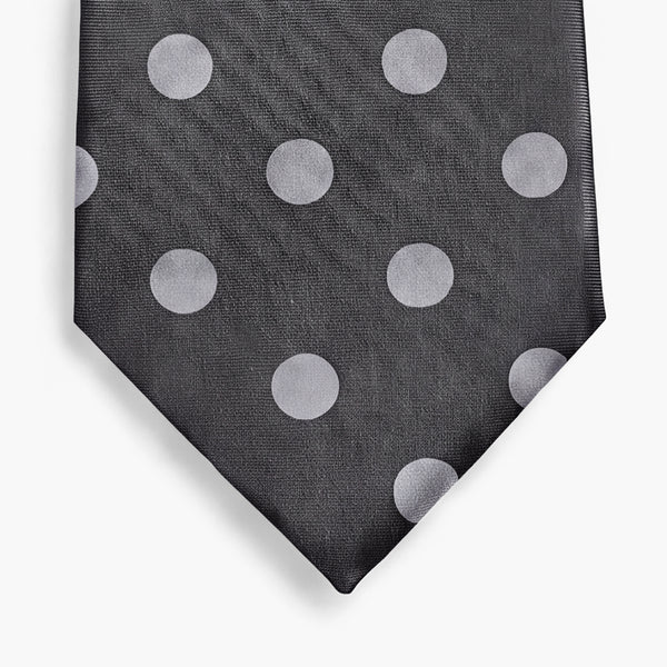 CRAVATTA GRIGIA SCURA 3 PIEGHE IN SETA JACQUARD - Pois bianchi