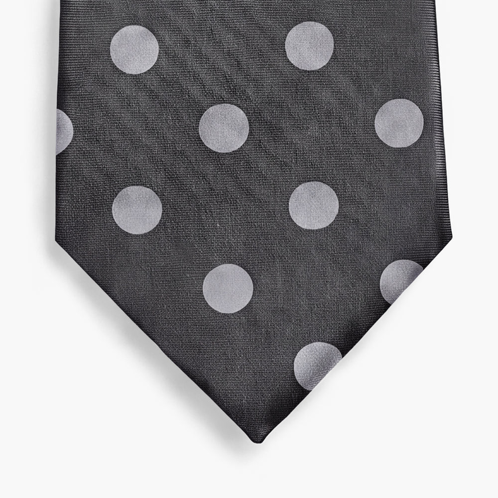 CRAVATTA GRIGIA SCURA 3 PIEGHE IN SETA JACQUARD - Pois bianchi - Lorenzi Como luxury silk tie