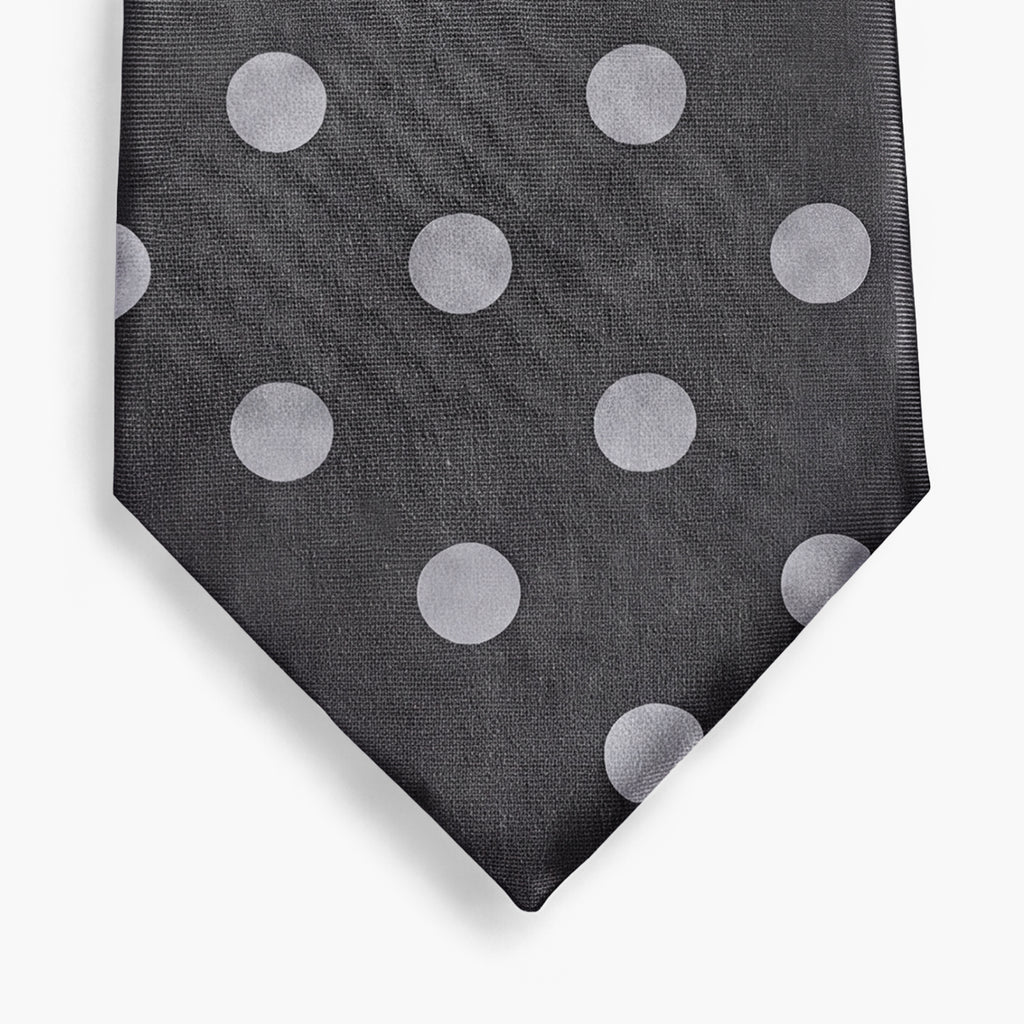 CRAVATTA GRIGIA SCURA 3 PIEGHE IN SETA JACQUARD - Pois bianchi - Lorenzi Como luxury silk tie