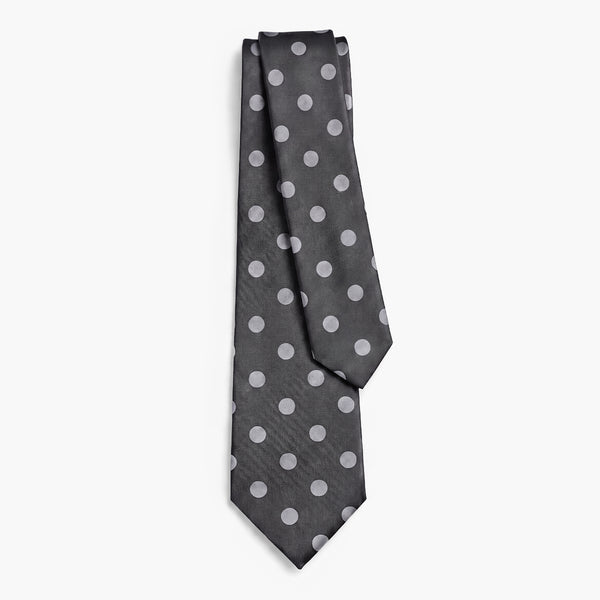 CRAVATTA GRIGIA SCURA 3 PIEGHE IN SETA JACQUARD - Pois bianchi